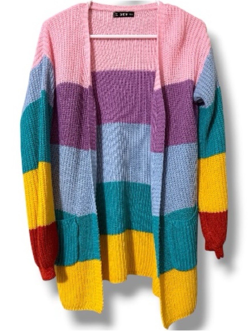 SHEIN size medium colorful rainbow stripe long sleeve cardigan with pockets